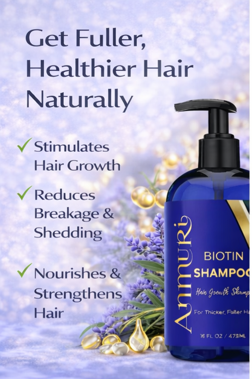 Ammuri Supreme Biotin Shampoo – Daily Hair Care for Thicker-Looking Hair (473ml)
